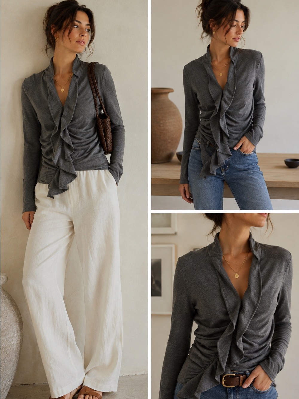 NWT J. Dosi $585 Cristina Wool Cashmere Draped Ruffle Sweater Size S (1), Luxury